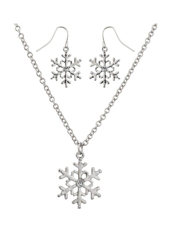 Lux Accessories Crystal Snowflake Winter  Necklace Matching Earrings. - Image 1