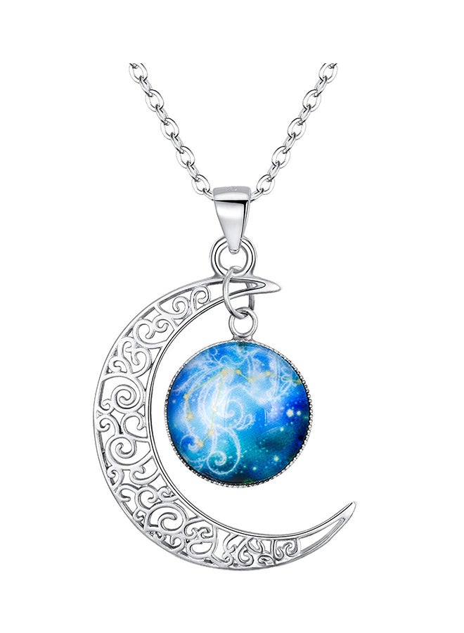 BriLove Aquarius Galaxy Constellation Zodiac Horoscope Astrology 12 Crescent Moon Glass Bead Pendant Necklace