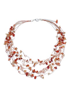 Dyed Cultured Freshwater Pearl and Carnelian Beaded Necklace