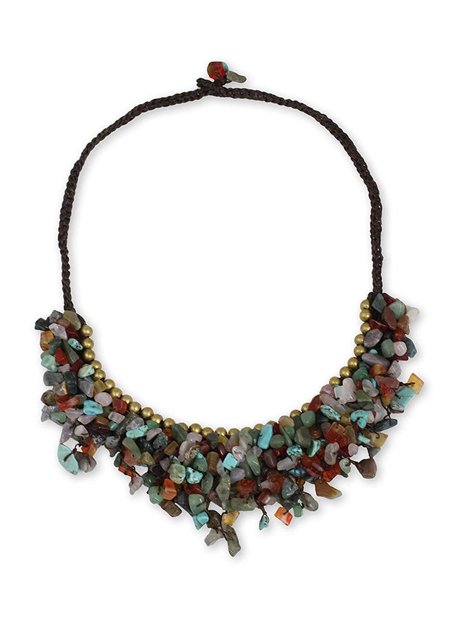 NOVICA Multi Gem Magnesite Brass Beaded Necklace 
