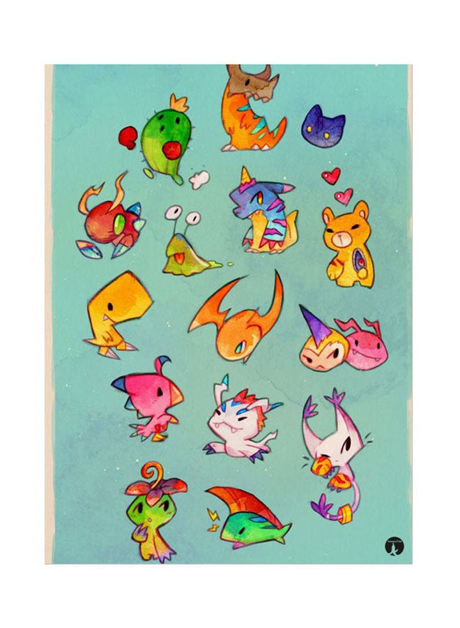 BP Metal Plate Of The Anime Digimon Poster Green/Red/Pink