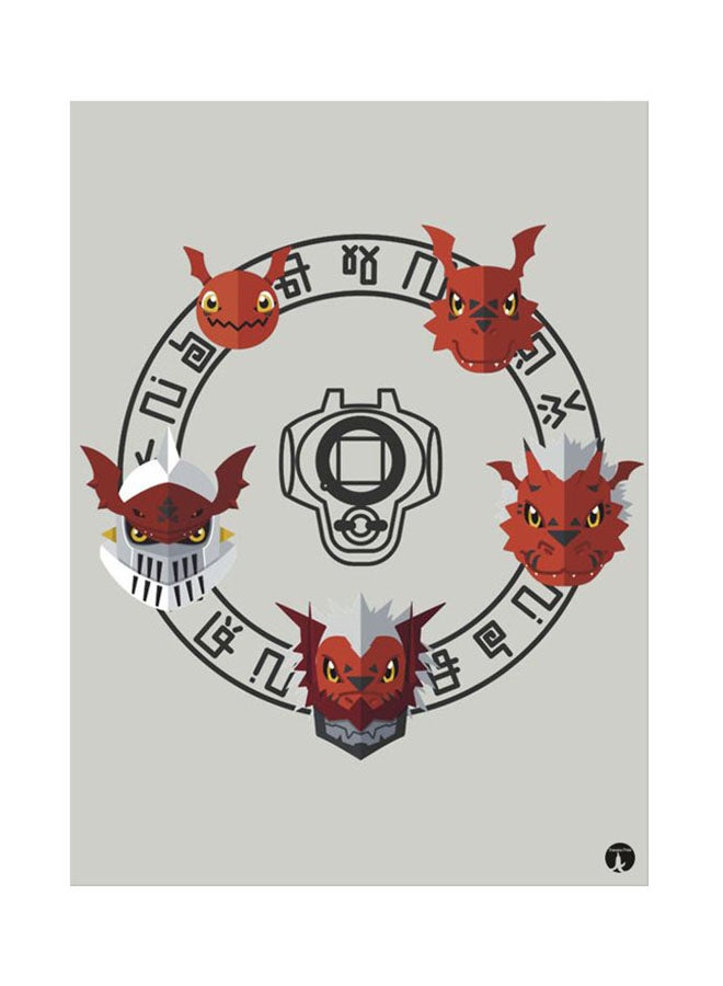 BP Metal Plate Of The Anime Digimon Poster Red/Gey/Black