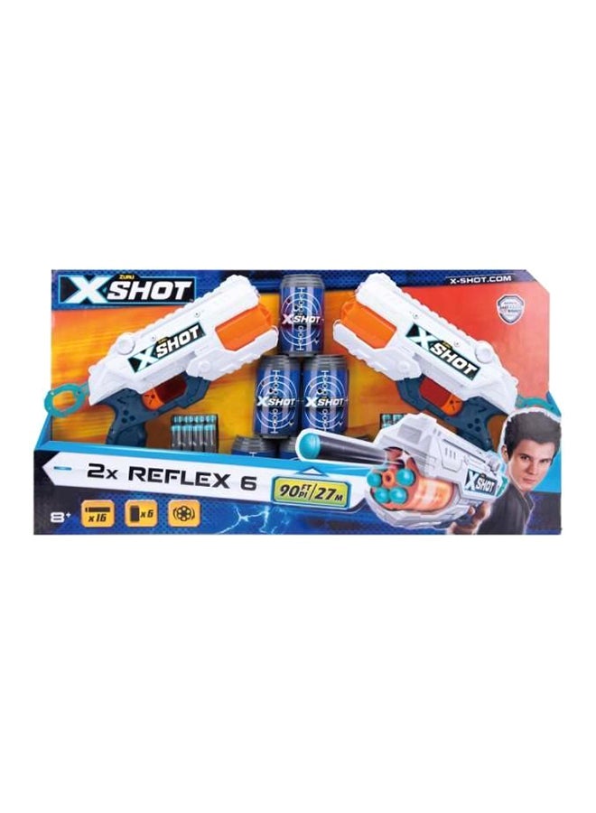 x_shot مجموعة لعبة إكسل دوبل ريفليكس 6 لإطلاق السهام الإسفنجية مع مسدسين