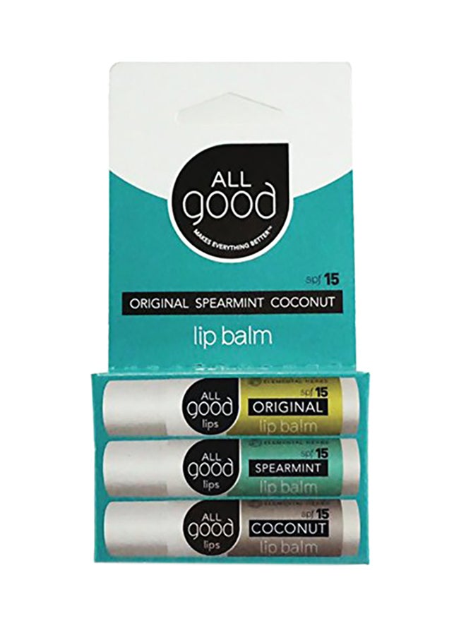 أول جوود SPF 15 Lip Balm for Soft Smooth Lips - Calendula, Lavender, Olive Oil, Beeswax, Vitamin E | Zinc Oxide for Safe Sun Protection (3-Pack) (Original/Spearmint/Coconut) Multicolour 2.12472kg 