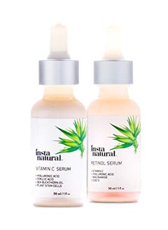Day & Night Duo Bundle - Vitamin C Serum & Retinol Serum - Natural & Organic Anti Aging Formula for Face - Improve Skin Texture & Glow - Reduce Fine Lines Dark Spots Hyperpigmentation - InstaNatural Multicolour 0.02724kg