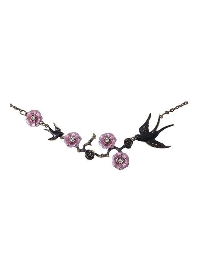 Alilang Antique Hand Cherry Blossom Flower Enamel Sparrow Birds Necklace 