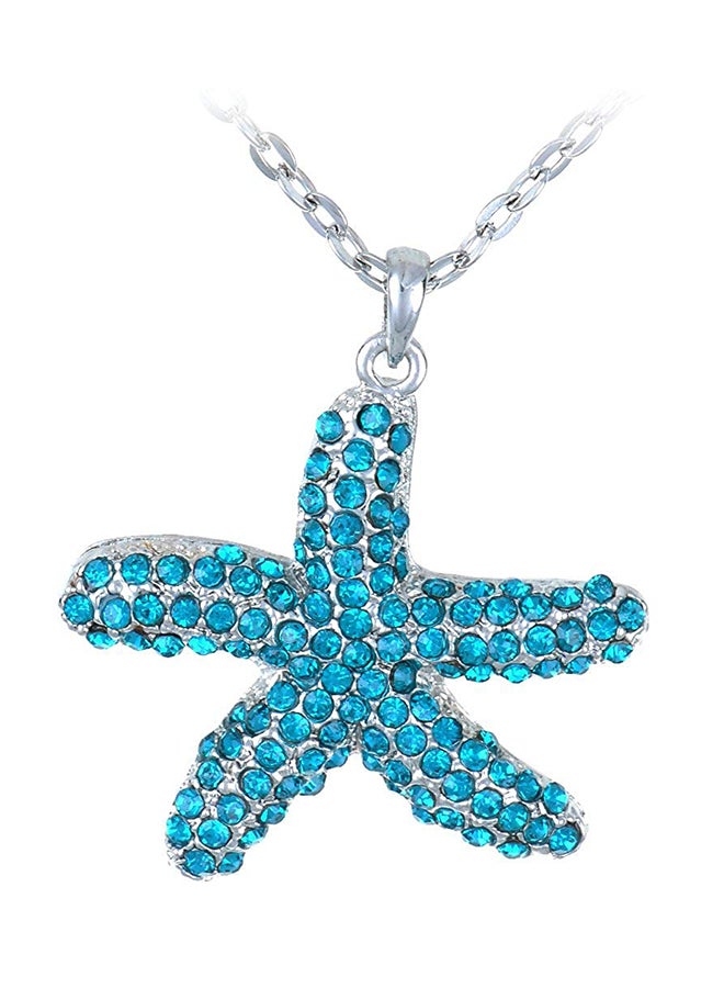 Alilang Aquamarine Rhinestones Star Fish Pendant Necklace 