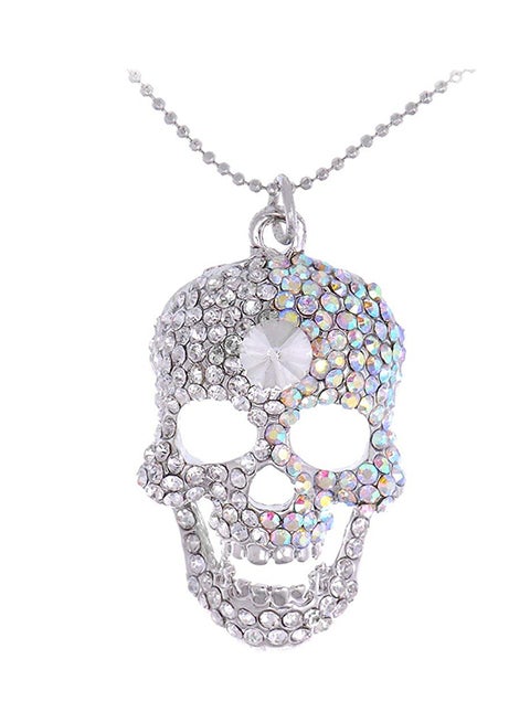Crystal Rhinestone Studded Skeleton Skull Head Pendant
