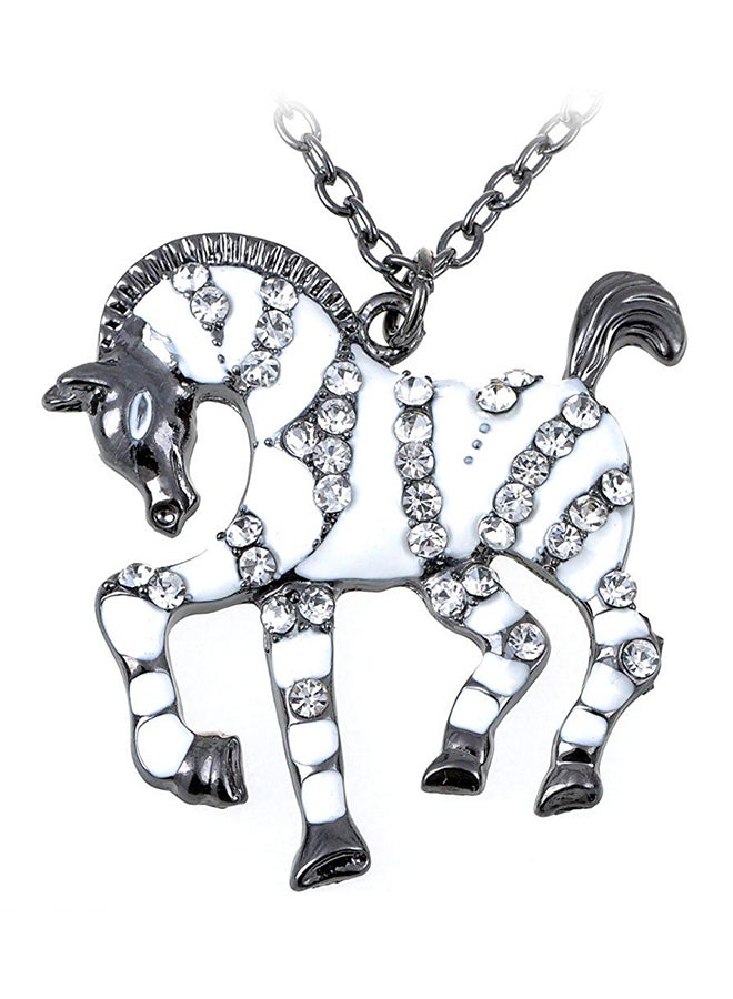 Alilang Gunmetal Tone Striped Zebra Horse Pendant Necklace 