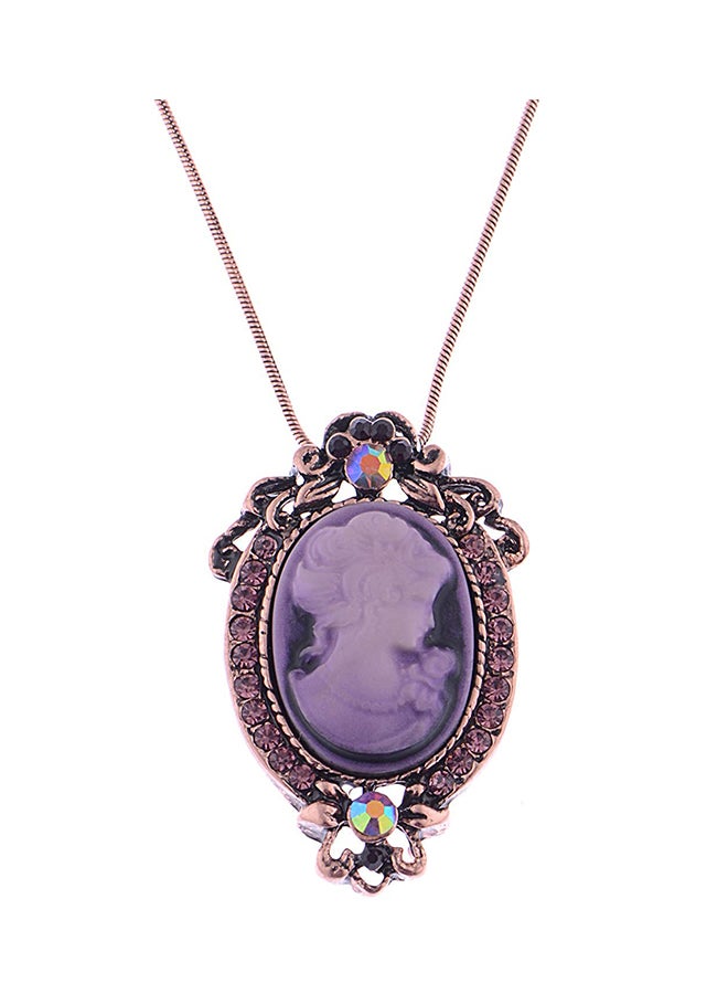 Alilang - Rhinestones Vintage Inspired Cameo Lady Pendant Chain Necklace - Image 1