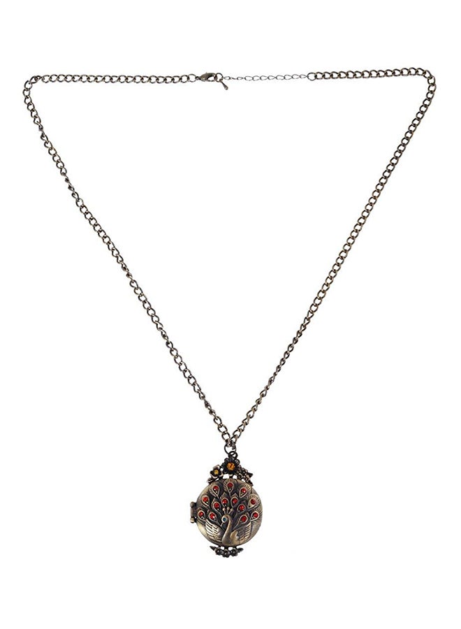 Alilang Antique Vintage Inspired Rhinestone Peacock Bird Locket Pendant Necklace 