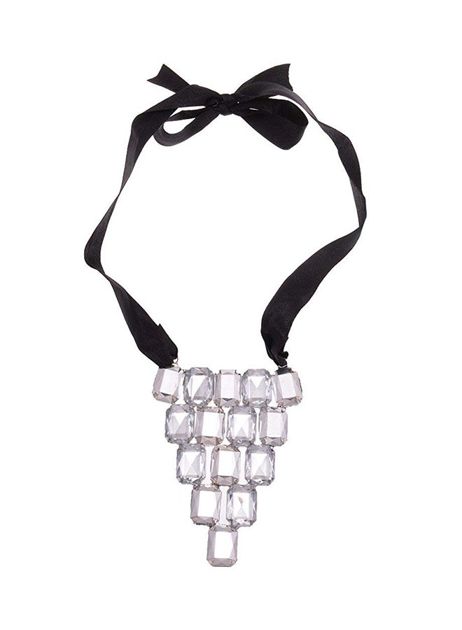 Alilang Ribbon Acrylic Crystal Metallic Bead Jeweled Bib Fashion V Shape Necklace 