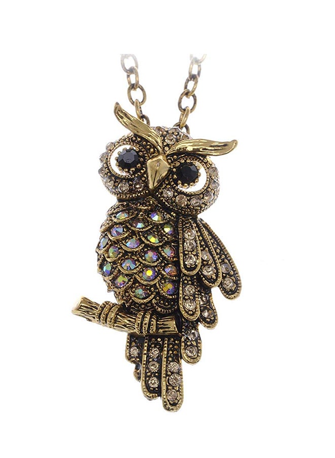 Alilang Owl Bird Topaz Color Crystal Animal Pendant Necklace 
