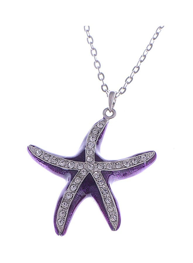 Alilang Rhinestones Nautical Purple Starfish Pendant Necklace 