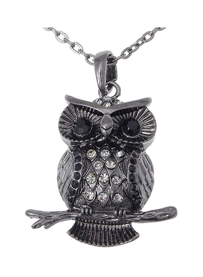 Alilang Night Crystal Rhinestone Owl Perched Branch Tree Pendant Necklace 