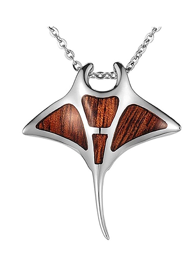 Aloha Jewelry Company Koa Wood Manta Ray Necklace Pendant With Box Chain 