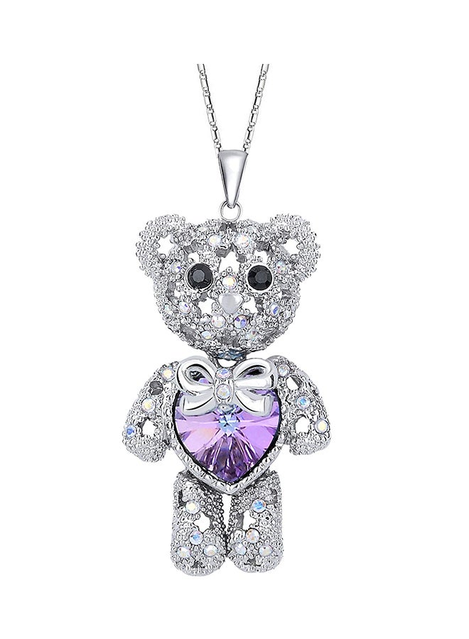 EleQueen - Tone Love Heart Bear Pendant Necklace - Image 1