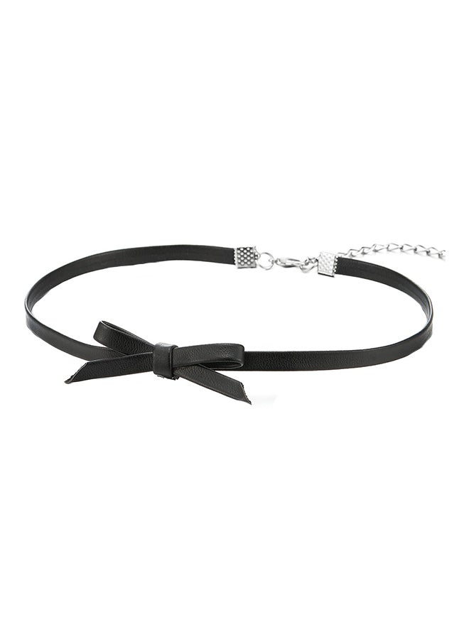 COOLSTEELANDBEYOND - Black Leather Bow Choker Necklace Pendant - Image 1
