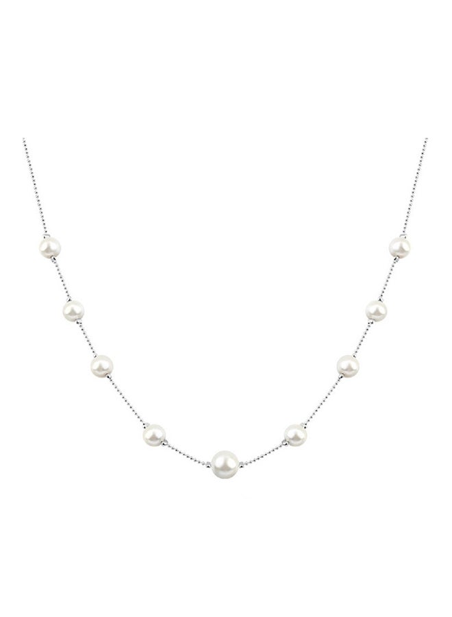 Crystalline Azuria Strand Necklace with Swarovski Crystal Simulated White Pearls 18 ct White Gold Plated 