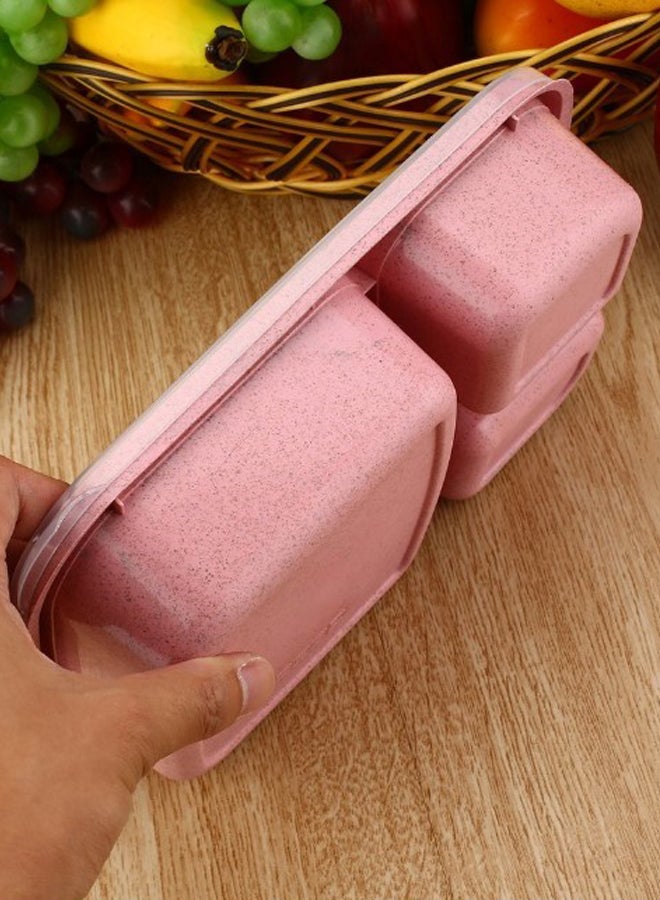 Generic - 3 Grids Wheat Straw Lunch Box With Lid Pink/Clear - Image 1