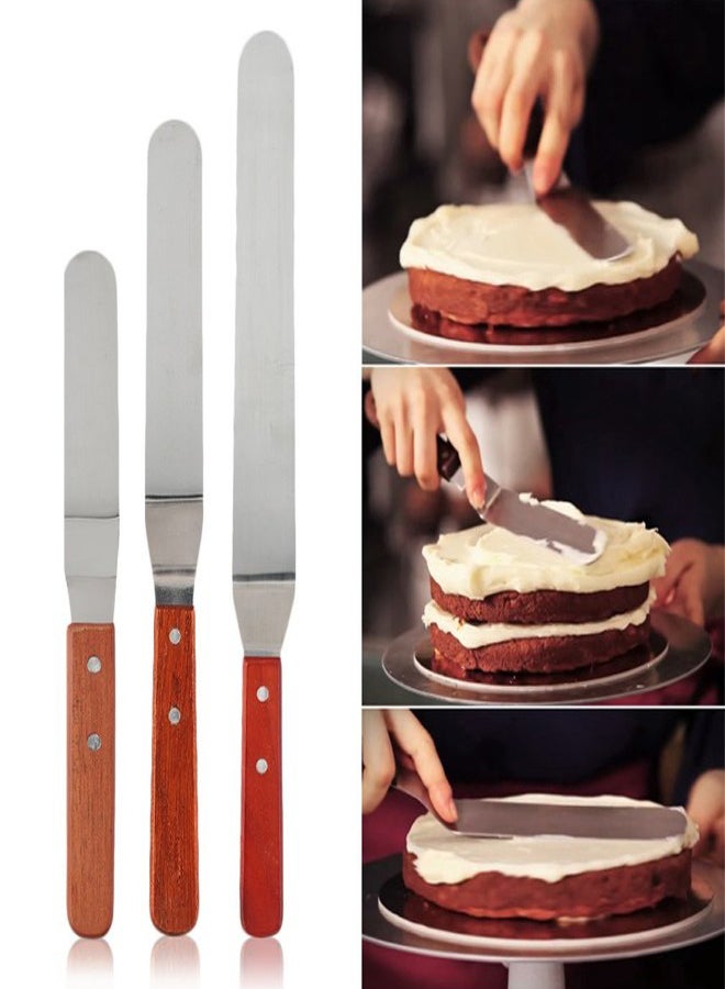 3-Piece Butter Cake Cream Practical Spatula Bread Knife Set Silver/Brown