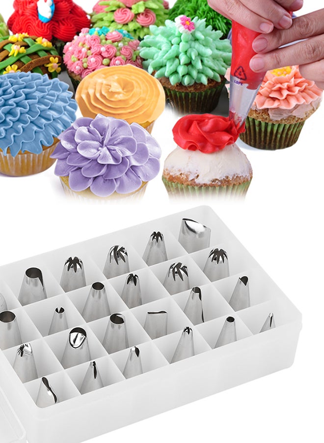 24-Pieces Piping Nozzles Pastry Tips Cupcake Cake Decorating DIY Tool Silver - Image 2