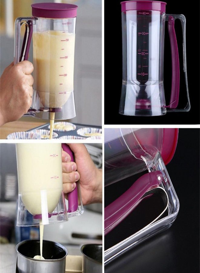 Generic - Cupcake Pancake Cake Batter Dispenser Mix Pastry Jug Baking Maker Maroon/Clear 17x18.5x11centimeter - Image 1