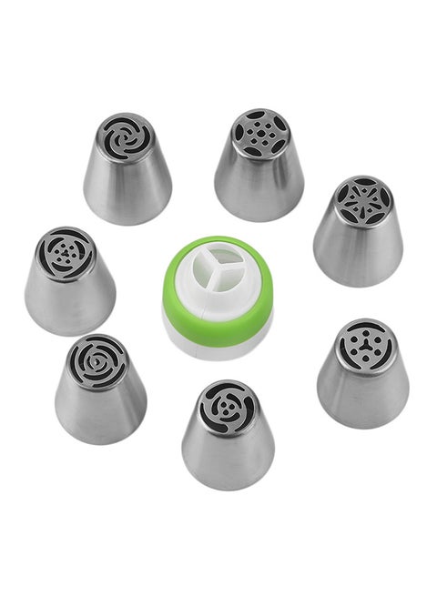 8-Pieces Nozzle Mouth Icing Tube Set Silver/Lime Green/White 3.6 x 4centimeter