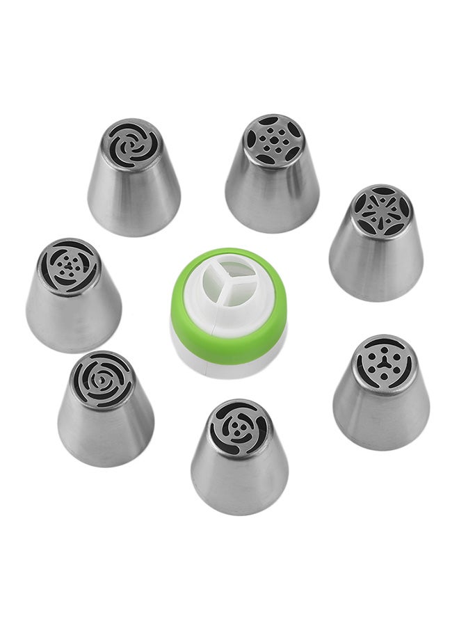 8-Pieces Nozzle Mouth Icing Tube Set Silver/Lime Green/White 3.6 x 4centimeter - Image 1