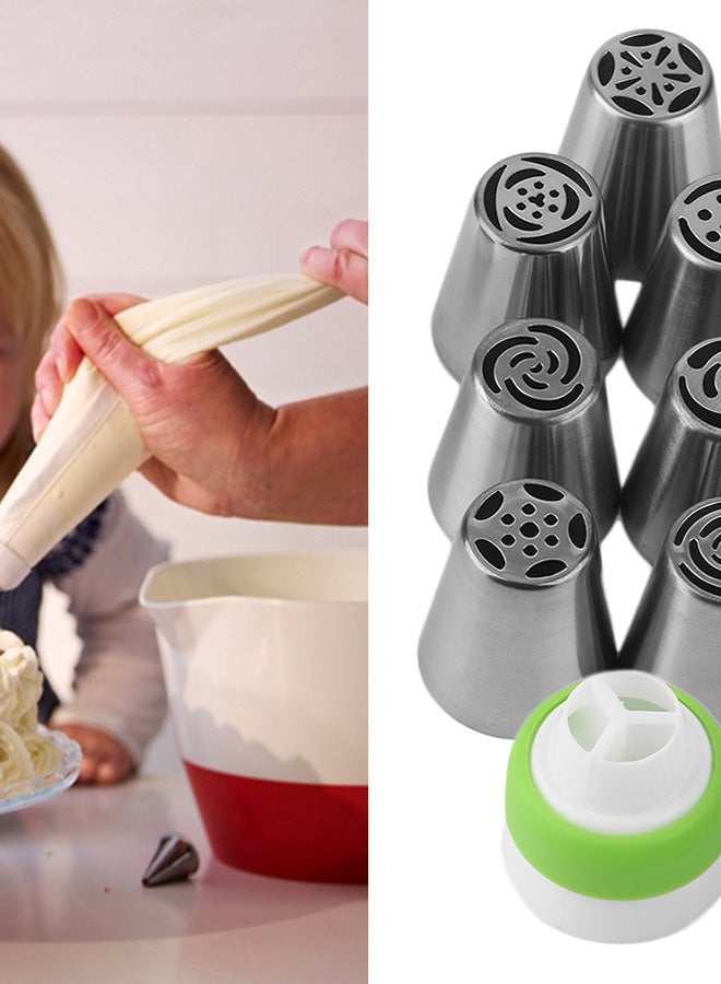 8-Pieces Nozzle Mouth Icing Tube Set Silver/Lime Green/White 3.6 x 4centimeter - Image 2