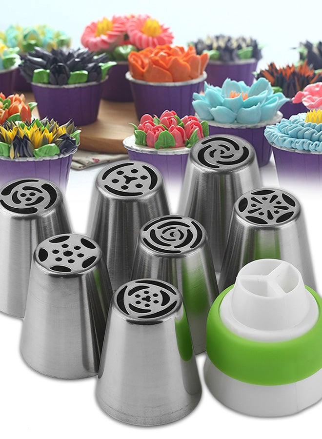 8-Pieces Nozzle Mouth Icing Tube Set Silver/Lime Green/White 3.6 x 4centimeter - Image 3
