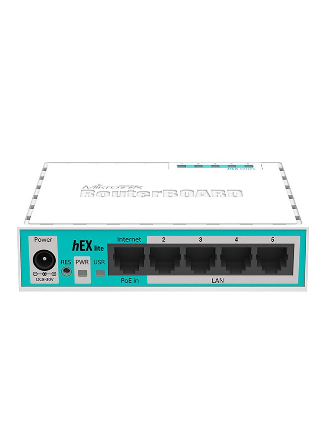 مايكروتك - راوتر HEX لايت مزود ب 5 منافذ بسرعة نقل بيانات 5 ميجابايت في الثانية أبيض - Image 1