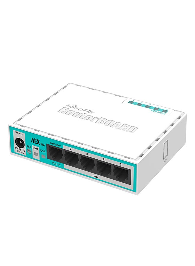 مايكروتك - راوتر HEX لايت مزود ب 5 منافذ بسرعة نقل بيانات 5 ميجابايت في الثانية أبيض - Image 1