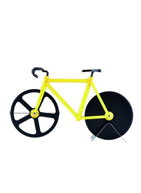 Pizza Cutter Bicycle Designing Stainless Steel Non-Stick Sharp  Blade Dual Cutting Wheels With Stand Multicolour