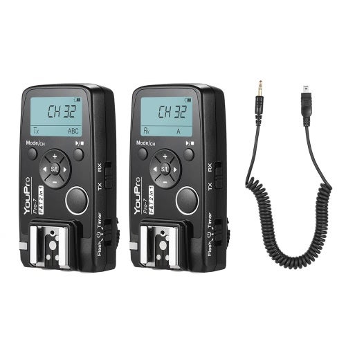 YouPro - Wireless Flash Trigger With Shutter Cable For Nikon D750/D7500/D7200/D7100/D7000/D610/D600/D5500/D5300/D5200/D5100/D3300/ D3400/D3500 Camera Black - Image 1