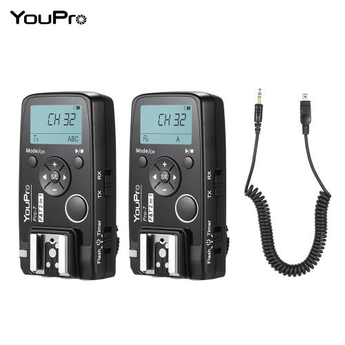 YouPro - Wireless Flash Trigger With Shutter Cable For Nikon D750/D7500/D7200/D7100/D7000/D610/D600/D5500/D5300/D5200/D5100/D3300/ D3400/D3500 Camera Black - Image 1