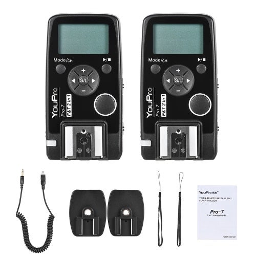 YouPro - Wireless Flash Trigger With Shutter Cable For Nikon D750/D7500/D7200/D7100/D7000/D610/D600/D5500/D5300/D5200/D5100/D3300/ D3400/D3500 Camera Black - Image 1