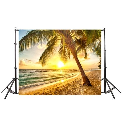 3D Seascape Beach Pattern Background Backdrop Brown/Green/Yellow  - Image 1