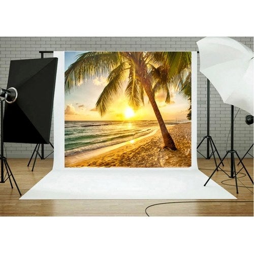 3D Seascape Beach Pattern Background Backdrop Brown/Green/Yellow  - Image 2