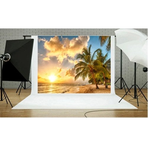 3D Seascape Beach Pattern Background Backdrop Brown/Green  - Image 1