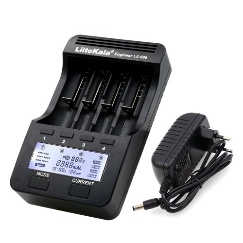 LiitoKala - 4 Slots LCD Battery Charger With EU Adapter Black - Image 1