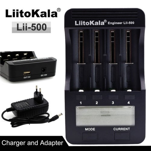 LiitoKala - 4 Slots LCD Battery Charger With EU Adapter Black - Image 1