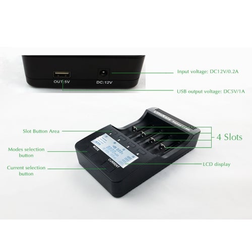 LiitoKala - 4 Slots LCD Battery Charger With EU Adapter Black - Image 1