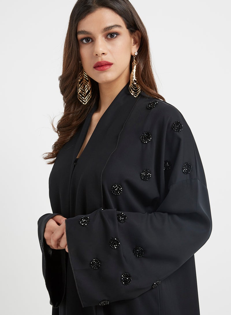 NUKHBAA - Embroidered Detail Abaya Black - Image 1