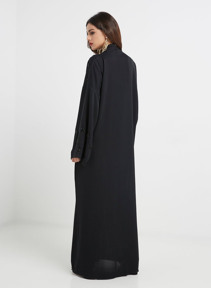 NUKHBAA - Embroidered Detail Abaya Black - Image 1