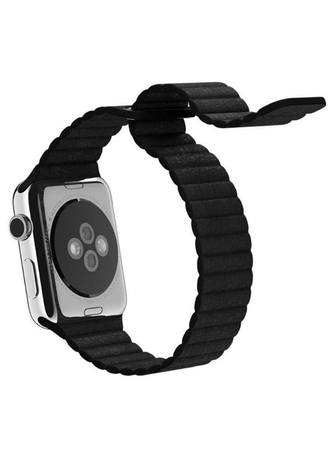 KAPAPI - Replacement Leather Band For Apple Watch Series 3/2/1 Black - Image 1