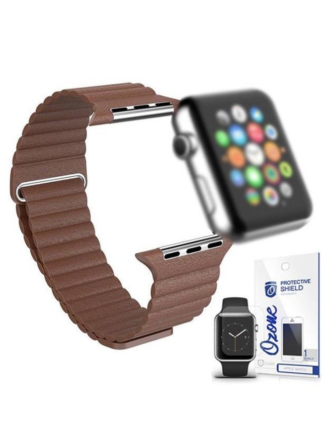KAPAPI - Smartwatch Band With Screen Protector For Apple Watch Series 3 42 mm Brown - Image 1