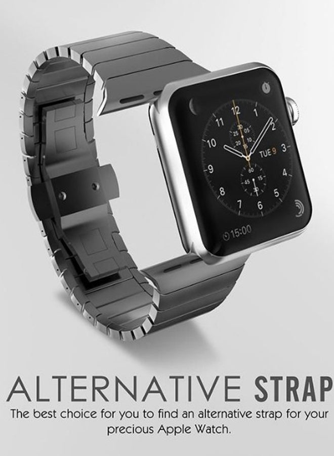 KAPAPI - Stainless Steel Smartwatch Band With Screen Protector For Apple Watch Series 3 42mm Silver - Image 1
