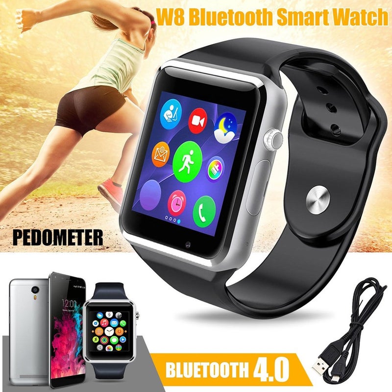 Generic - Smart Watch Bluetooth Sim Card Gprs Watch Health Tracker Pedometer Watch Silver - Image 1