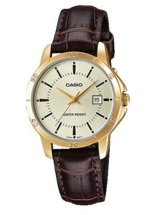 CASIO Women's Water Resistant Leather Analog Watch-LTP-V004GL-9AUDF - 35 mm - Brown  - Image 1